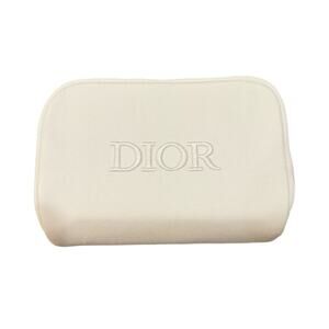 Christian Dior Canvas Cosmetic Makeup Zipper Bag  Pouch Clutch - White